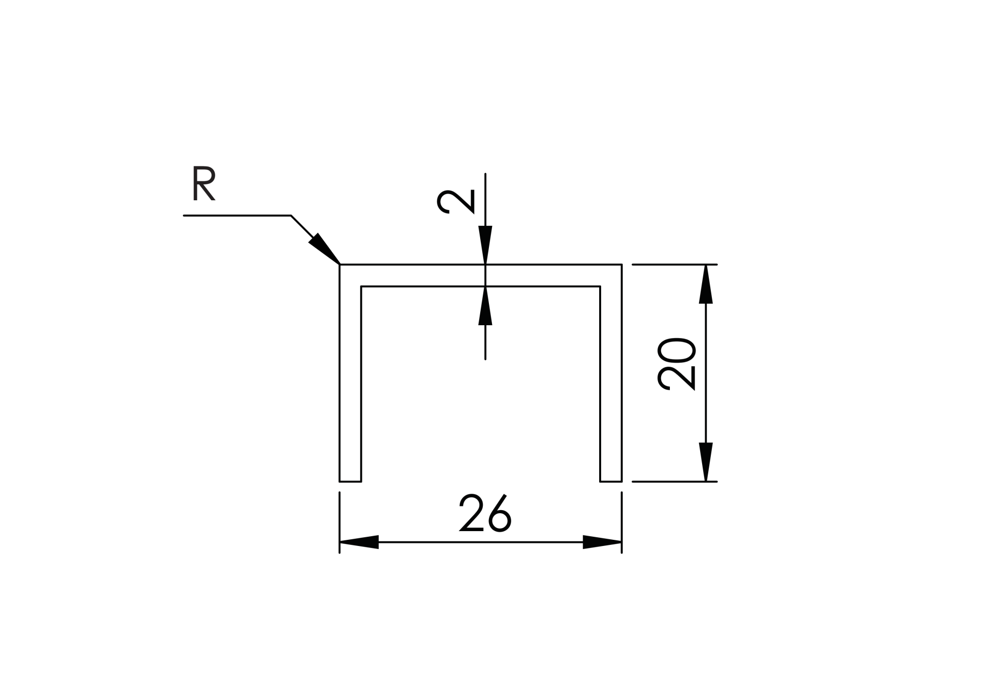 U-Profil Handlauf Aluminium fuer Glas 20-00-21-52 mm 26x20 mm L=3000 mm eloxiert-89-11AL69010223000SE-A.4