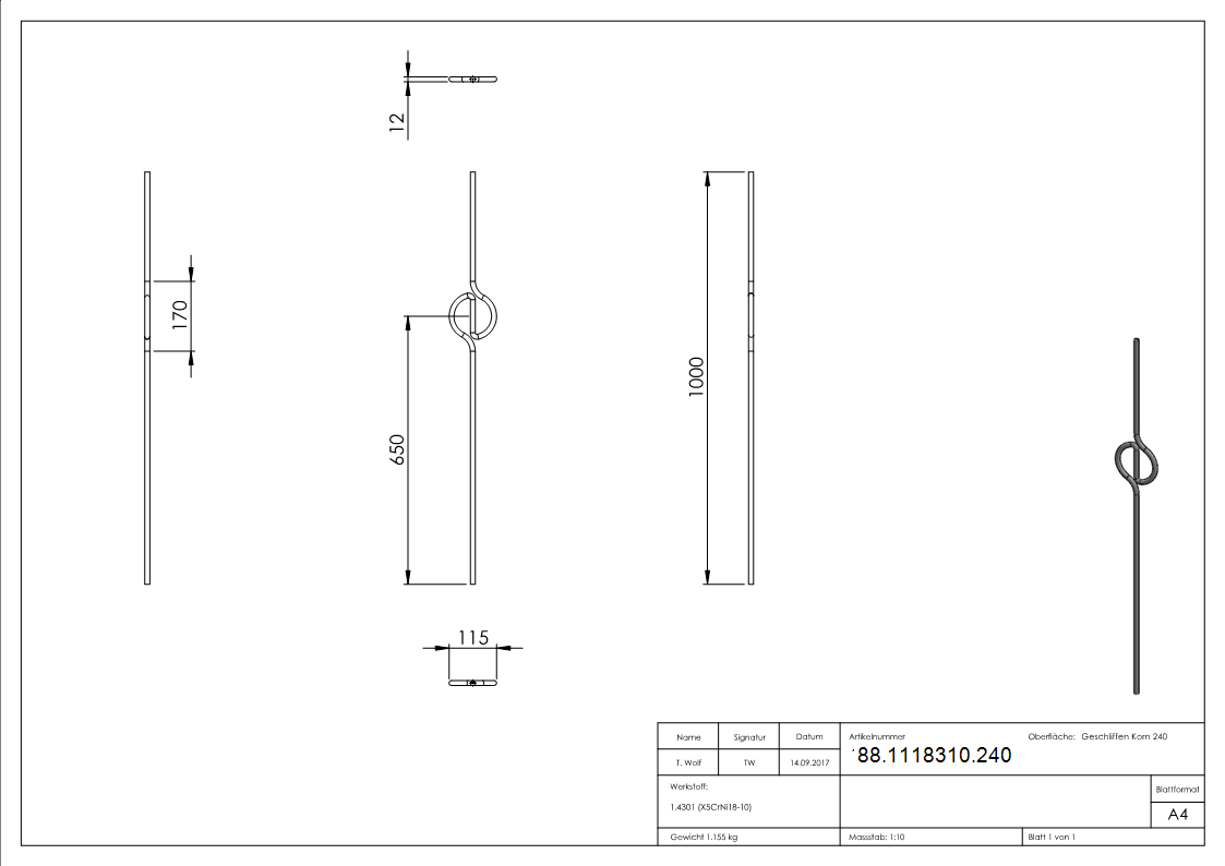 Designstab Ornament ausser Mitte- V2A-88-1118310.240