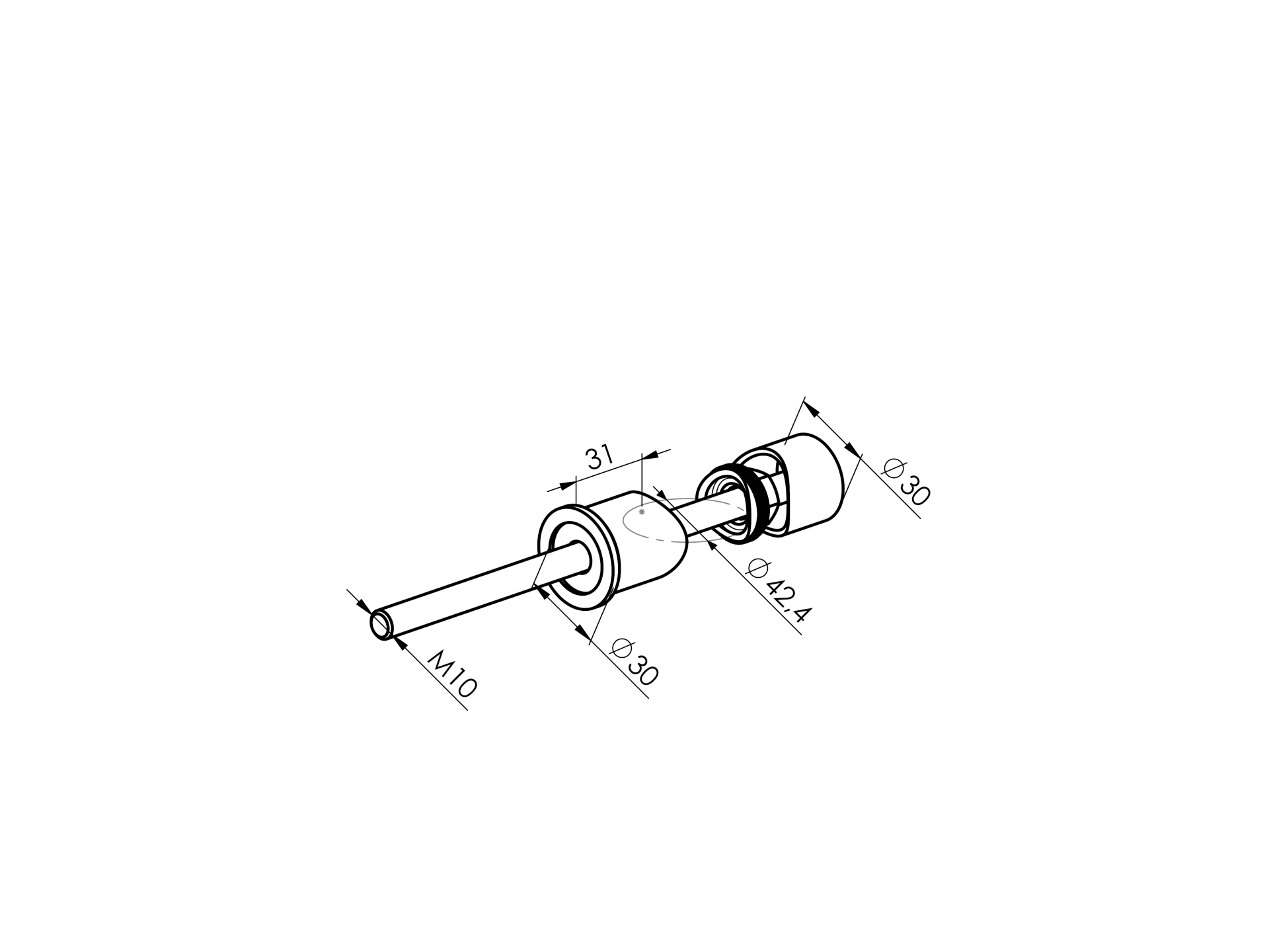 Seitliche Punktverankerung Edelstahl AISI 304 fuer Pfosten D42-4x2 mm Gewinde M10 geschliffen-89-11A64220B-A.4