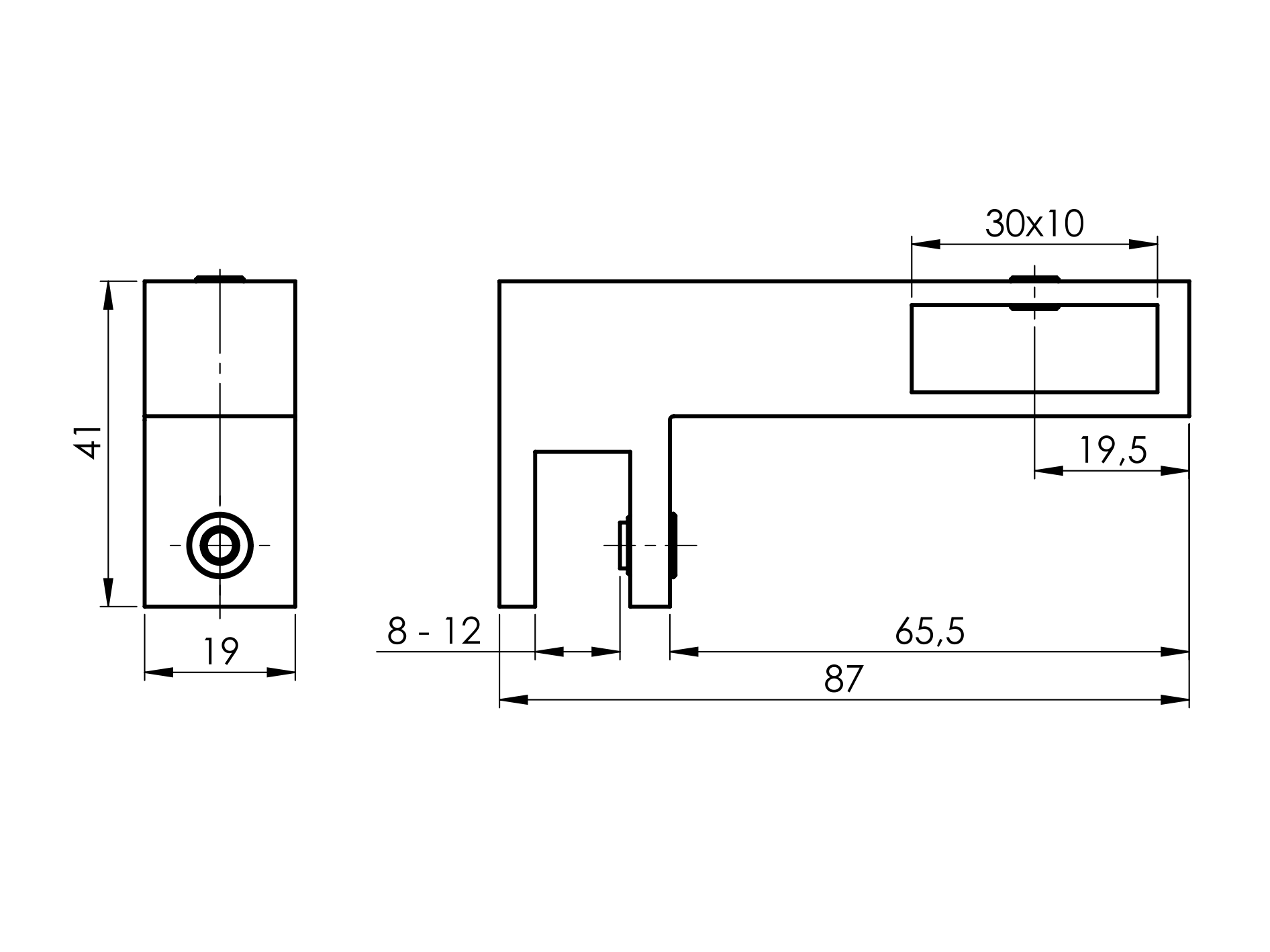 Stangenhalter Edelstahl Glanz fuer Ø 19mm Stange an Rahmenprofil 30x10mm-89-11GS304ZP221PCR-A.4
