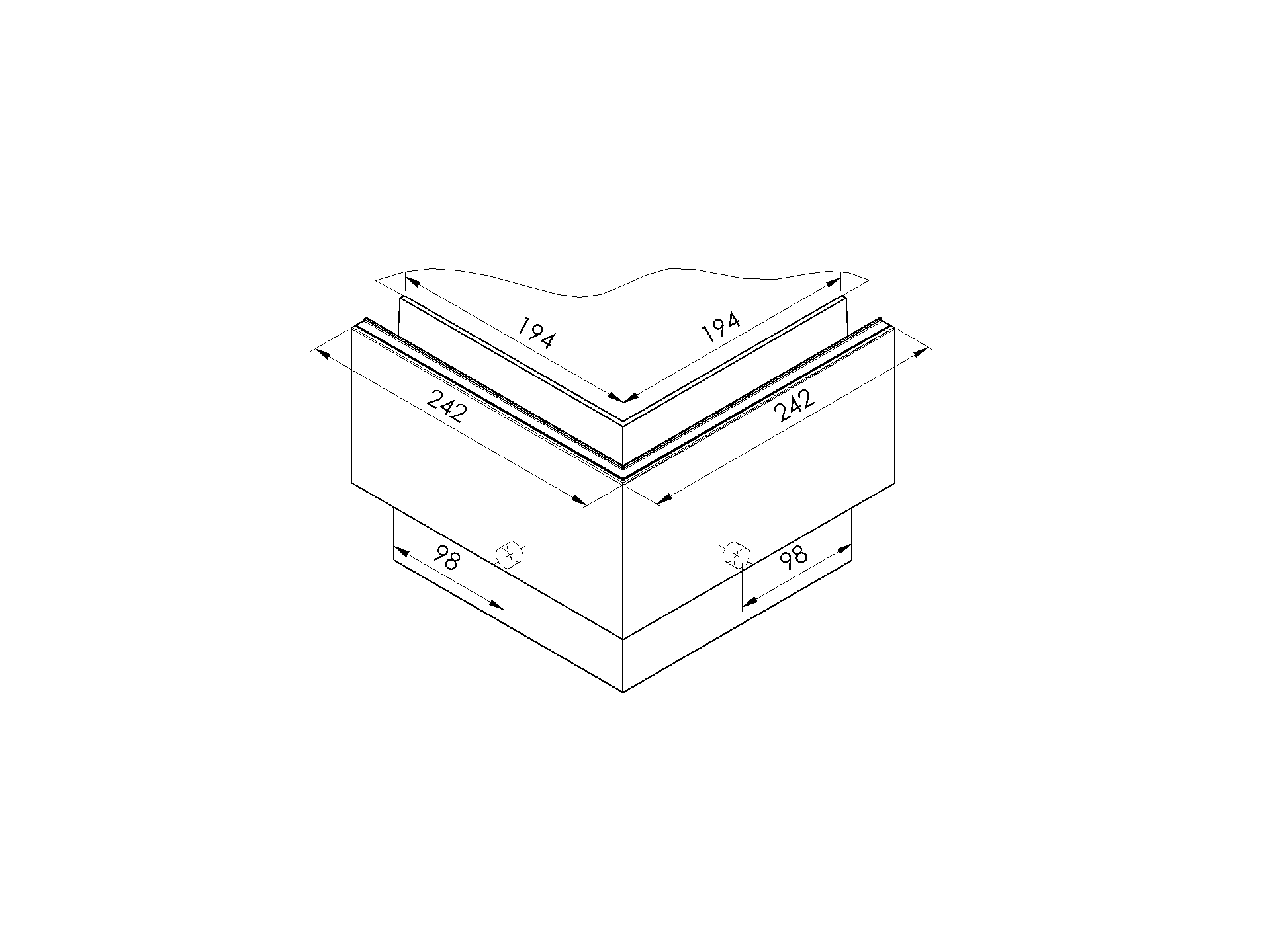 Eckverbinder Aluminium ELOX fuer Glas 12-21-52 mm 90 Aussenwinkel Seitenmontage-89-11AL0011NE90OUT-A.4