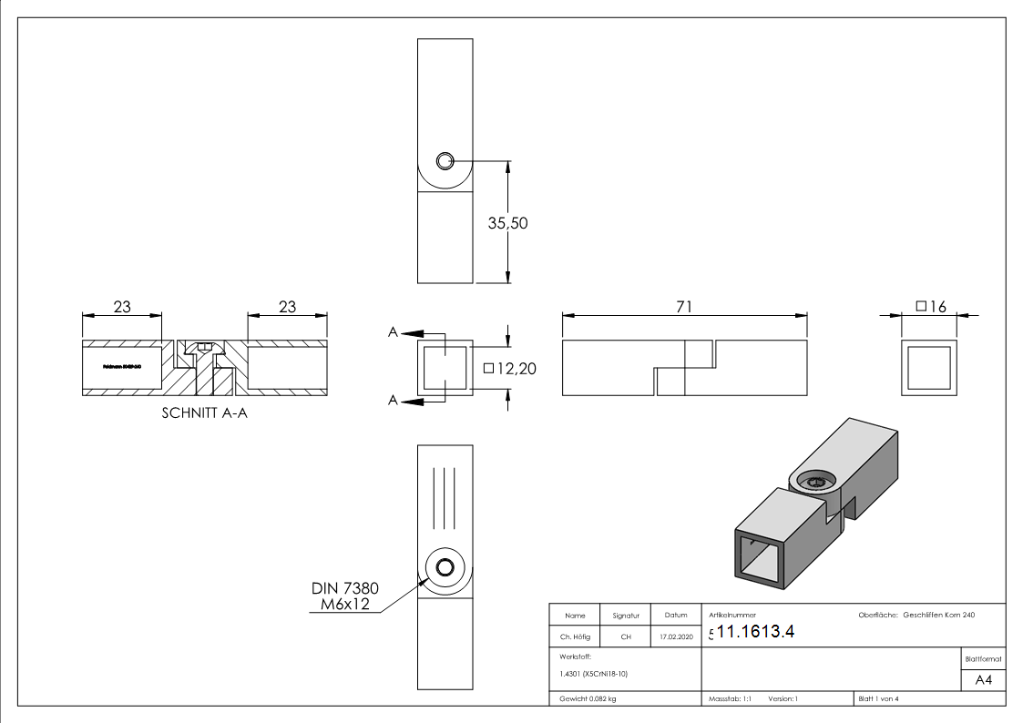 Verbinder - Gelenk mit Bohrung 12-2 mm x 12-2 mm-11-1613.4
