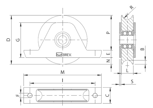Schiebetorrolle Edelstahl V2A Ø 88 mm Rundrille mit Buegel-88-11338-90.VA