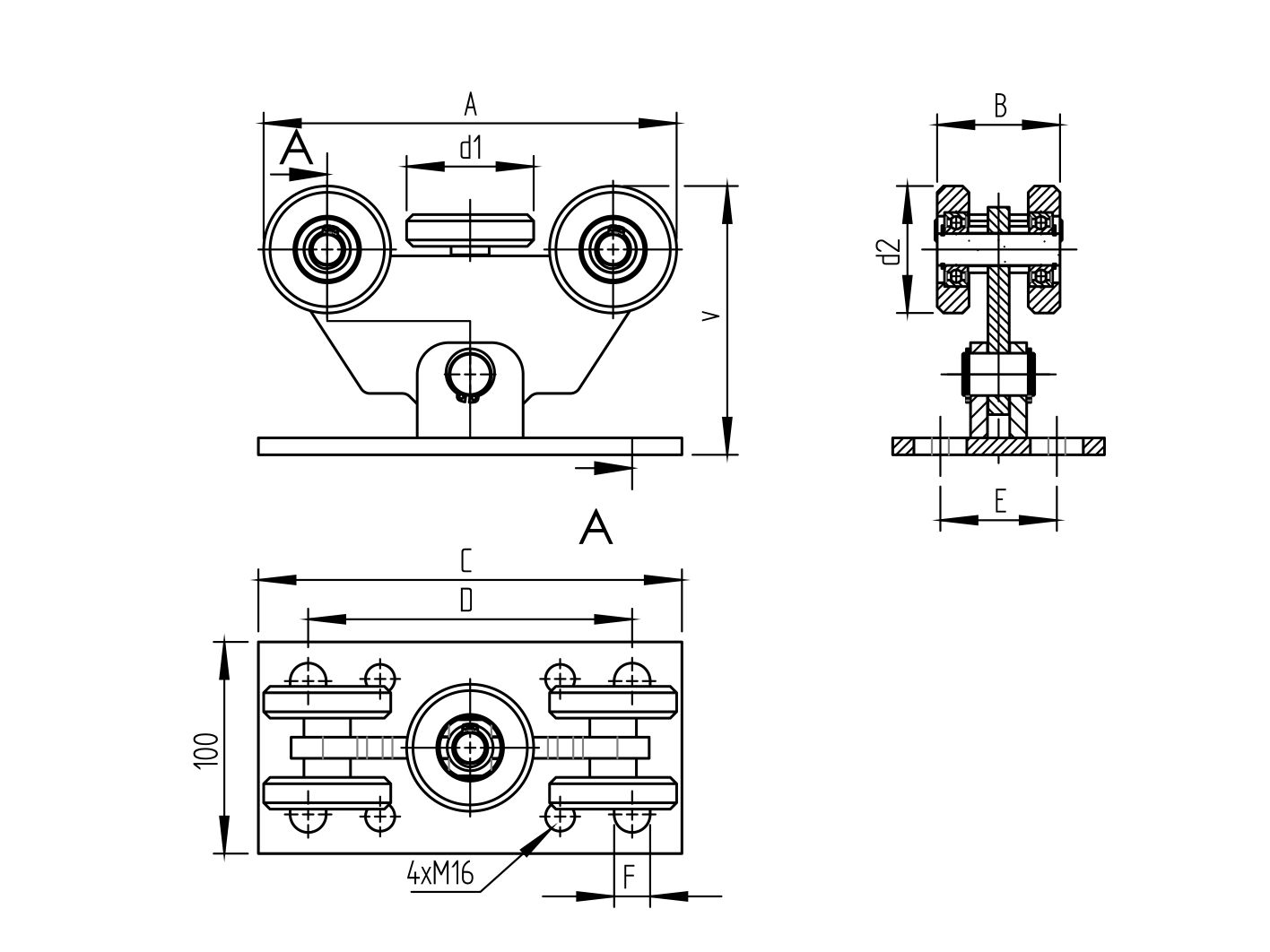 Laufwagen 5-rdrig Stahl verzinkt fr Laufprofil 70 x 70 mm-89-11H34BP470X70-A.4