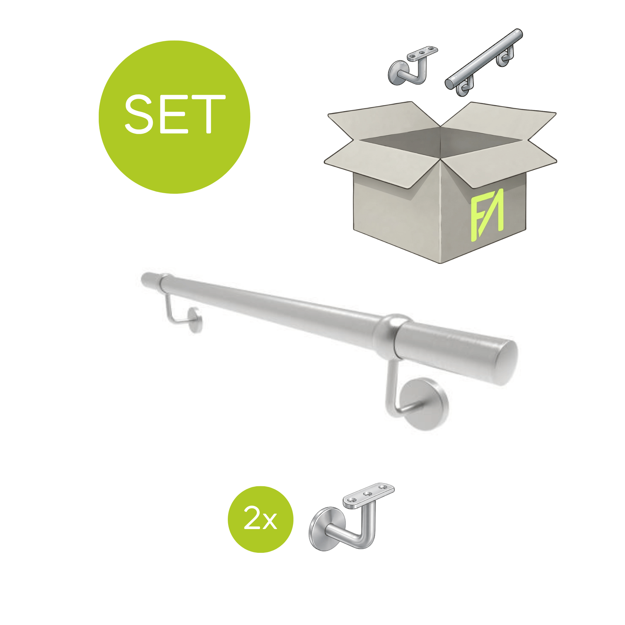 Wandhandlauf Set V2A Ø 42-4 x 1000 mm geschliffen-89-11AM1000M-A.4