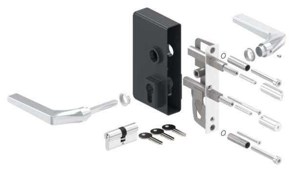 Gittertorschloss GTS 2 fuer Rohrstaerke 60-80mm- montagefertiges Set- anthrazitgrau-88-1156704-ALU.7016