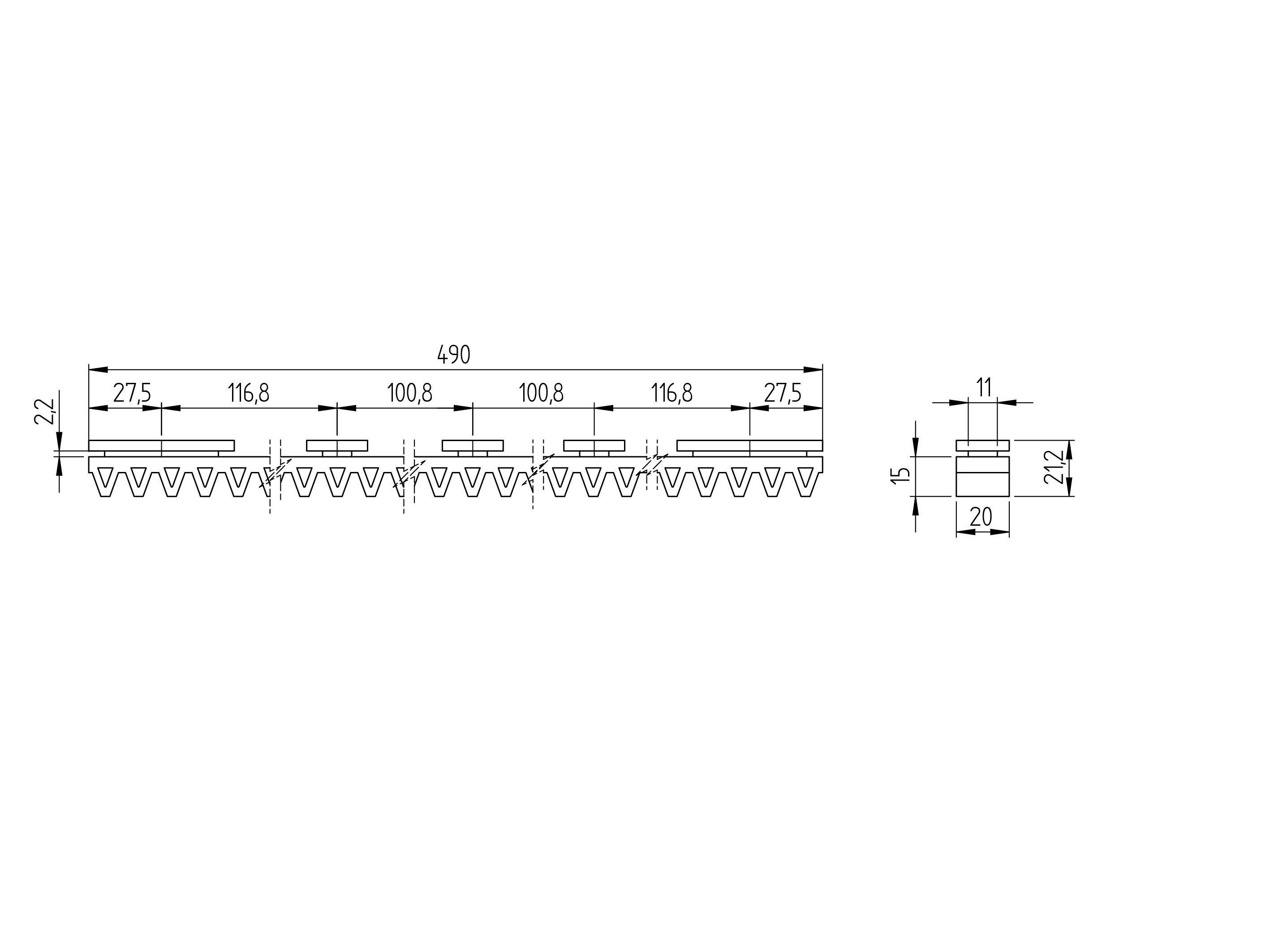 Zahnstange Kunststoff mit Stahlkern 16 x 20 mm L=500 mm Modul 4 fr Schiebetore-89-11H01PVCAL-A.4