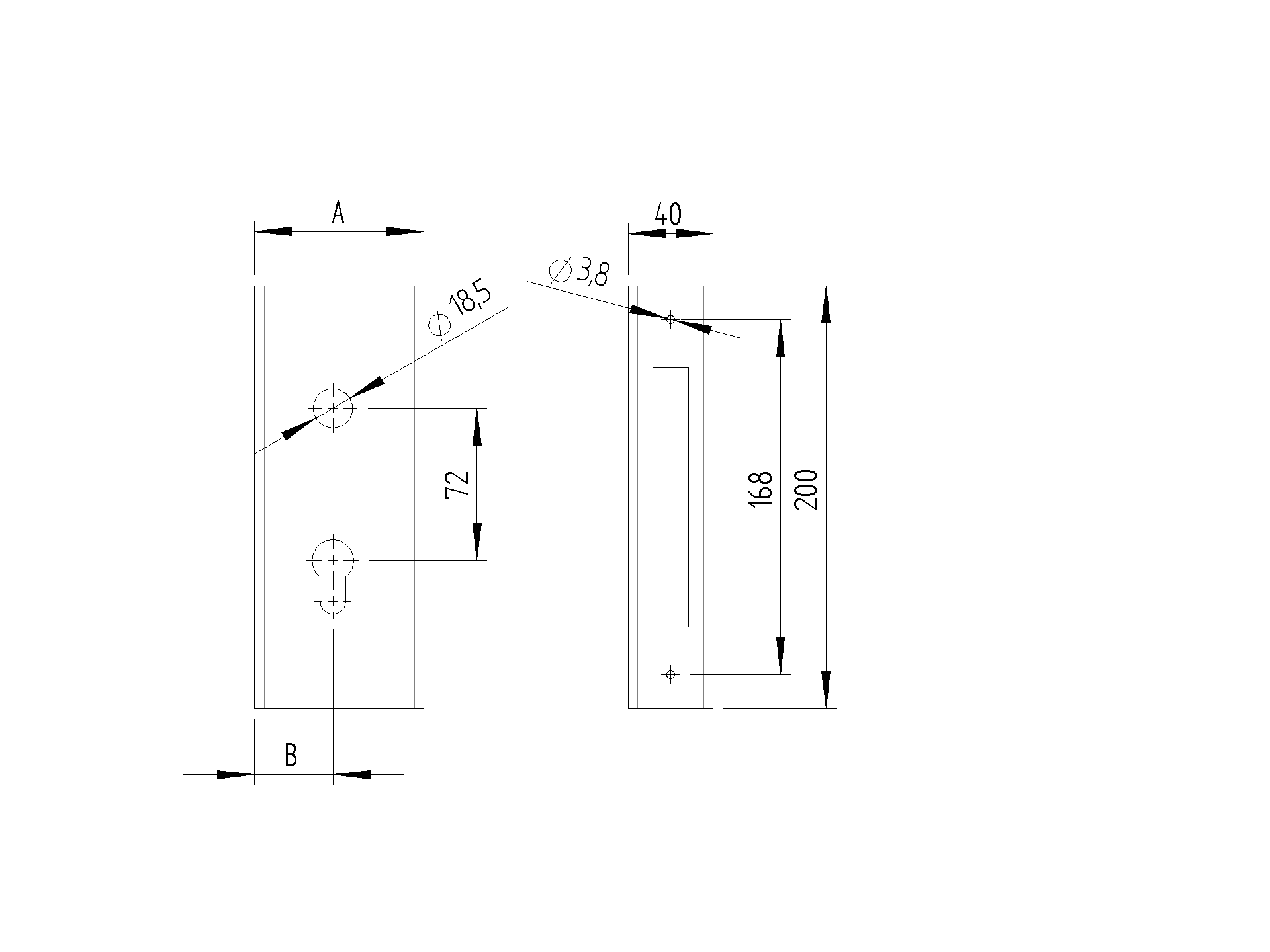 Schlosskasten Stahl 60x40 mm fr Einsteckschloss H-36-30A roh-89-11H3630K-A.4