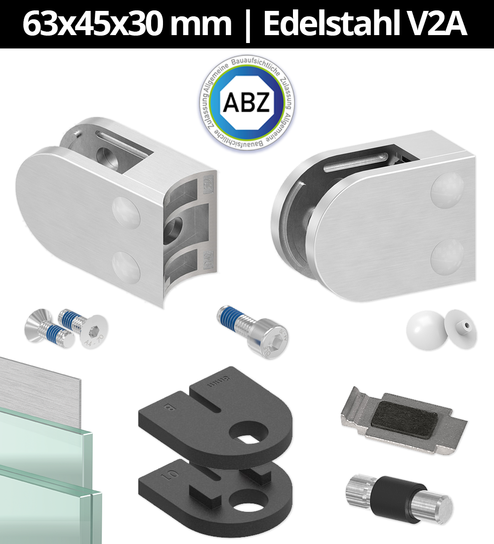 Glasklemme AbZ 63x45x30 mm Flach - Ø 33-7 mm - Ø 42-4 mm - Ø 48-3 mm - 60-3 mm-10.MODELL38