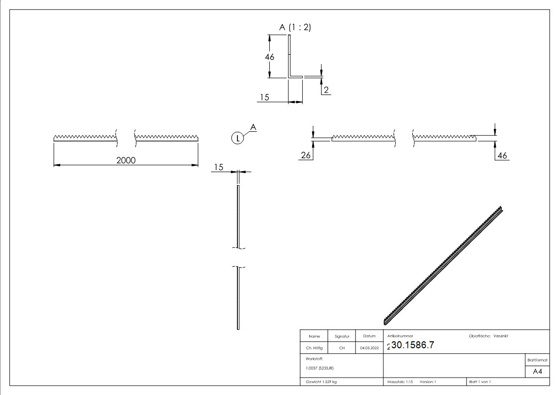 Zackenleiste Laenge- 2000 mm Material- 2-5 mm Stahl S235JR- verzinkt-30-1586.7