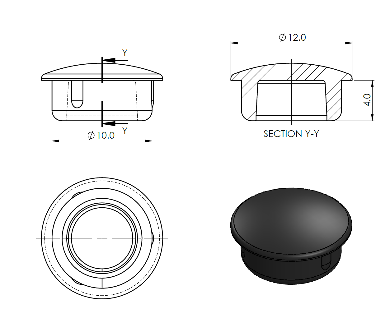 Lochstopfen Kunststoff fuer Loch 10 mm Schwarz gewoelbt-89-11B164GD10-A.4