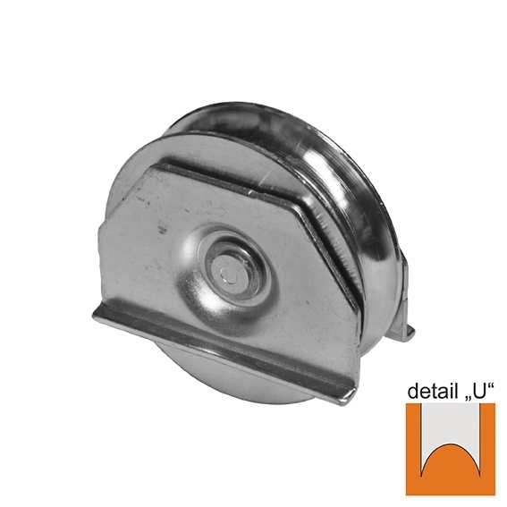 Schiebetorrolle mit Aussenstuetzplatte Stahl verzinkt Ø 80 mm U-Rille-89-11H49U80-A.4