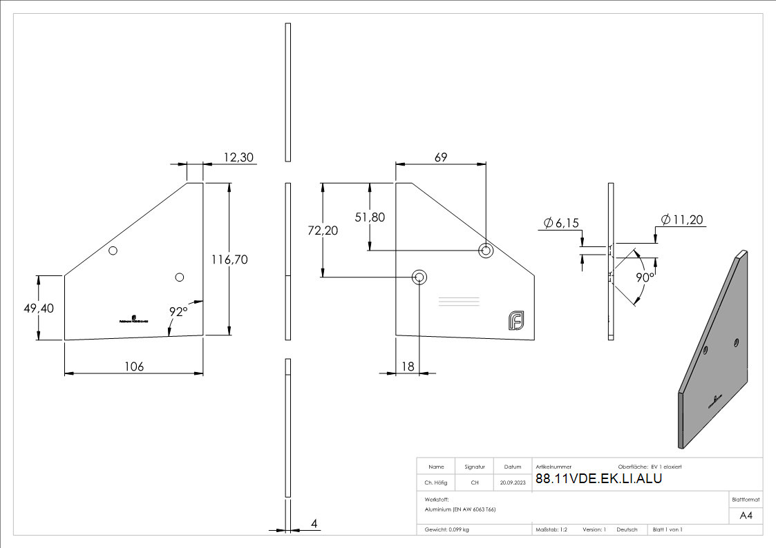 Endkappe Aluminium fuer eleganza canopy links eloxiert E4-EV1-88-11VDE-EK-LI.ALU