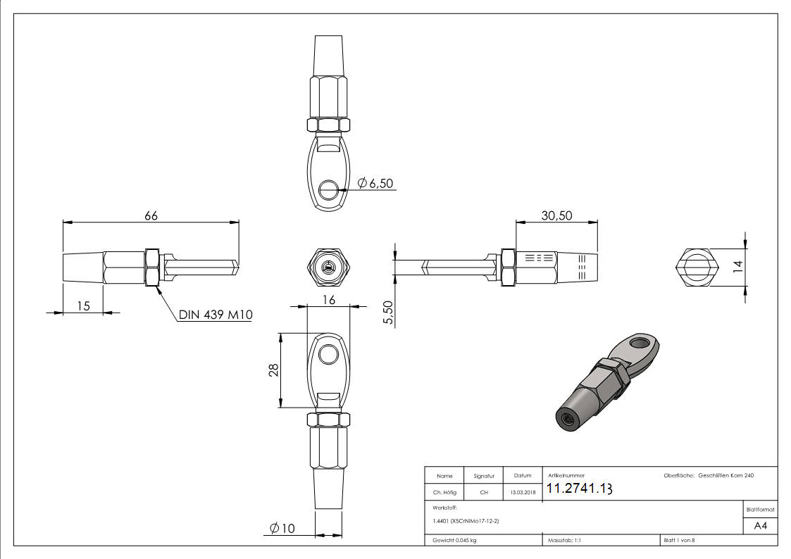 Augenterminal zur Selbstmontage - Fuer Seil Ø 3 mm - V4A-11-2741.1
