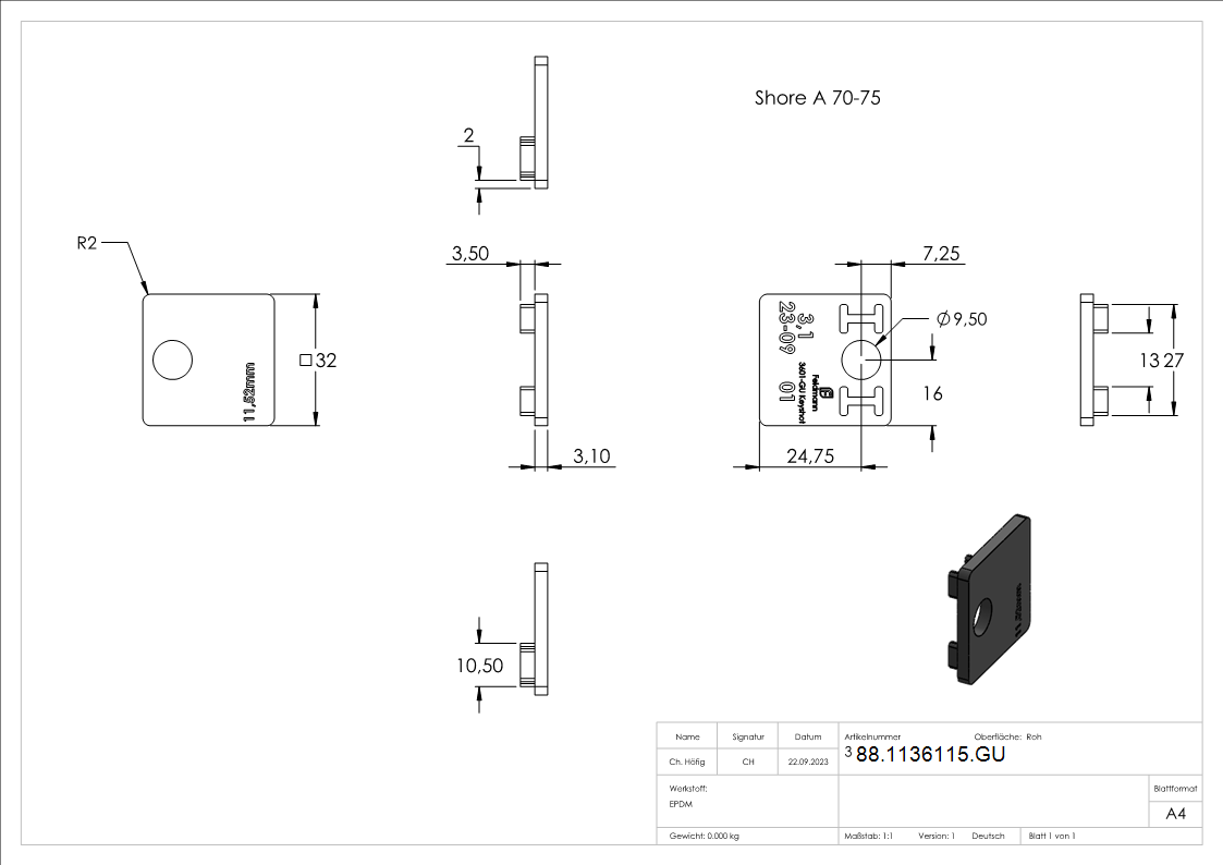 Gummieinlage fuer Glasklemme Modell 36 fuer Glas 11-52 mm-88-1136115.GU