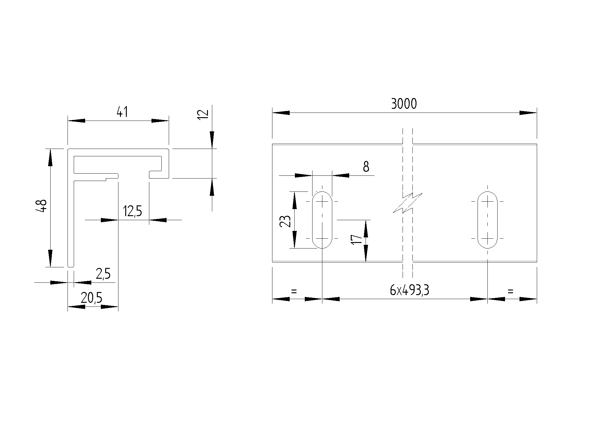 Montagekonsole fuer Nylon-Zahnstange Aluminium roh L = 3000 mm-89-11H01PVCALK-A.4
