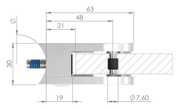 Glasklemme 63x45x30 mm AbZ fuer Anschluss Ø 60-3 mm V4A-10-2460.1
