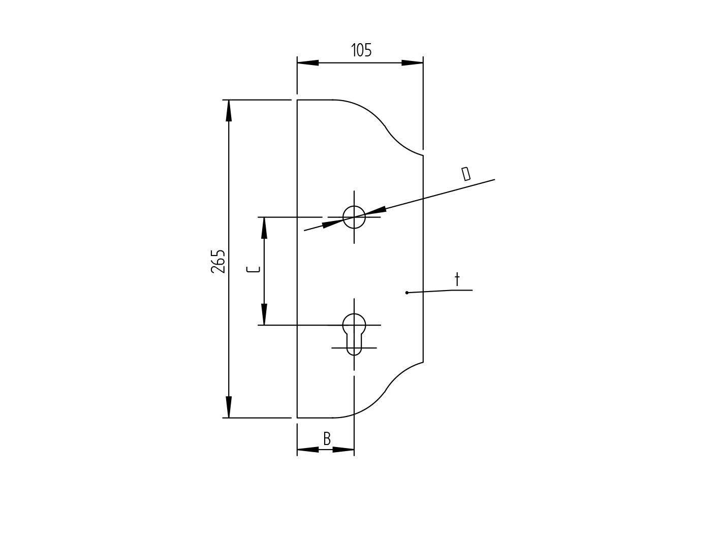 Schlossplatte Stahl 265x105 mm- roh- PZ-Entfernung 90 mm-89-11D114H3-A.4