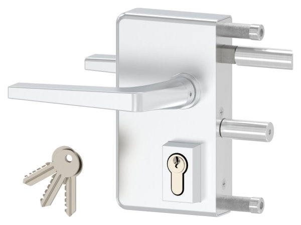 Gittertorschloss GTS 2 fuer Rohrstaerke 40-60mm- montagefertiges Set- silber-88-1156700-ALU.SI