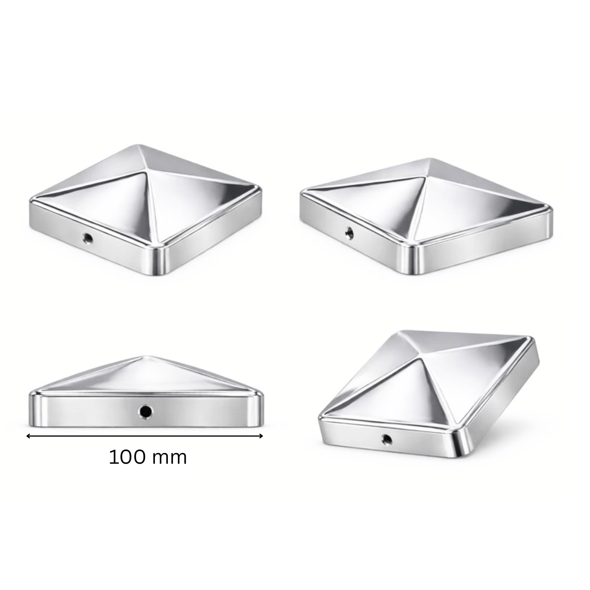 Pfostenkappe 100x100 mm Edelstahl V2A glaenzend poliert – 10er Set inkl. Schrauben-60220-100-012