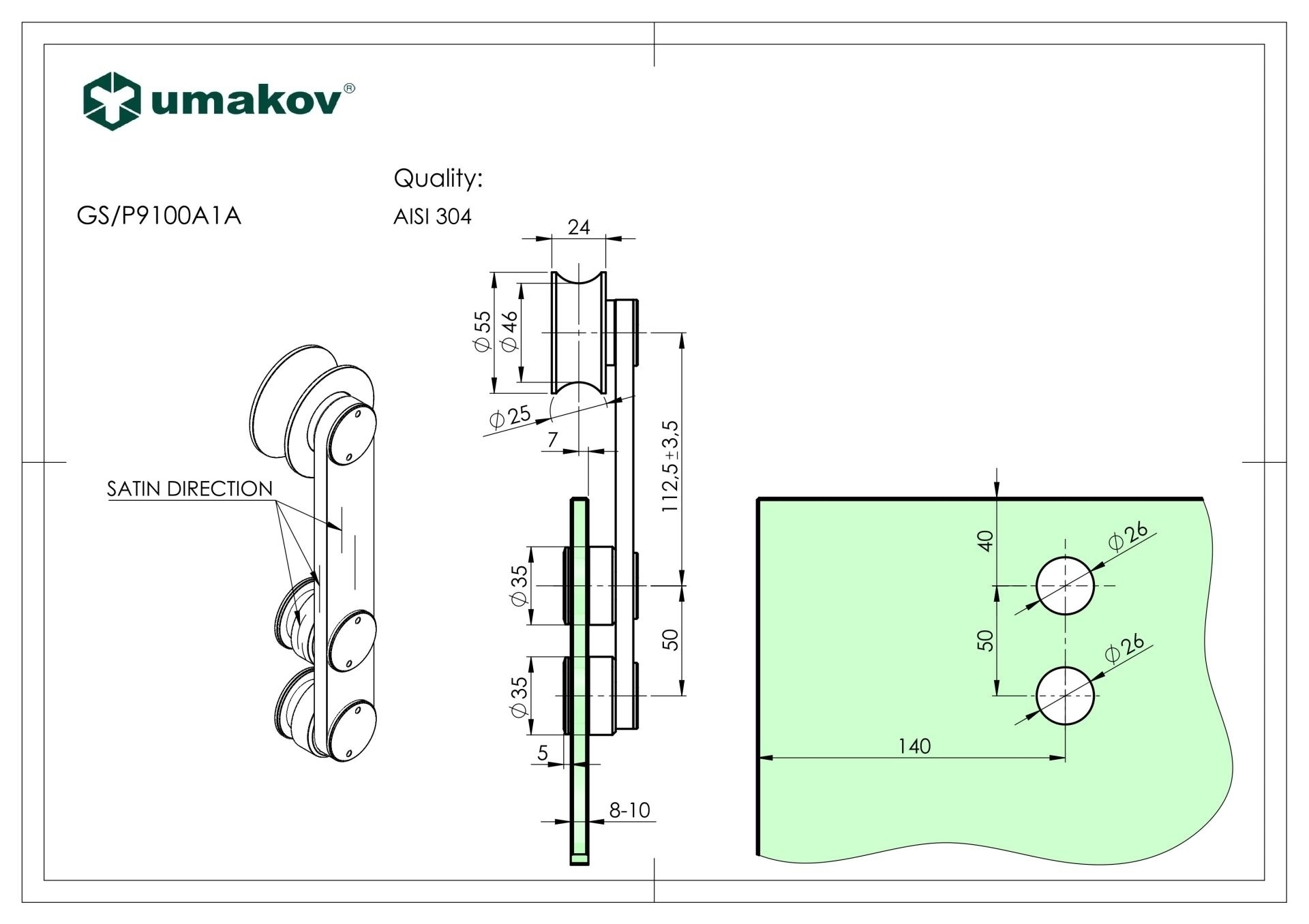 Rollenwagen fuer Glasschiebetuer Edelstahl AISI 304- Glas 8-12mm-89-11GSP9100A1A-A.4