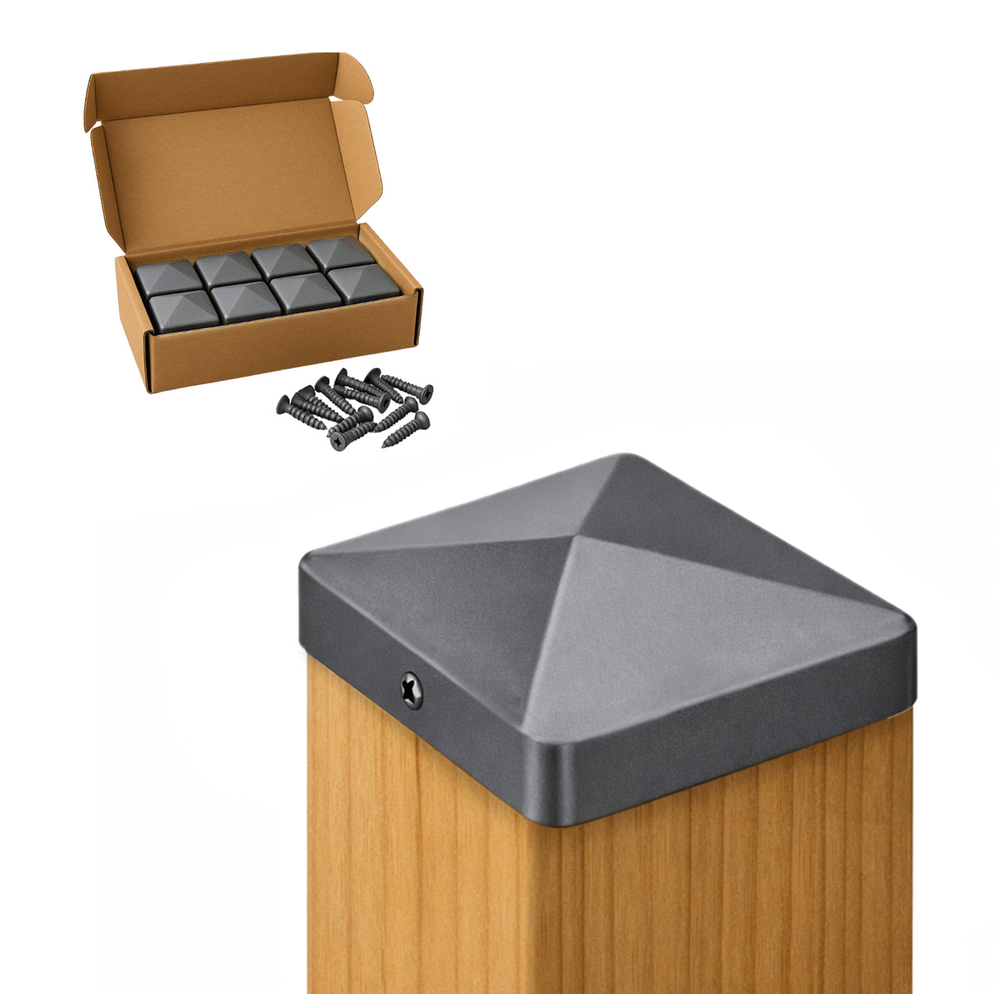 Pfostenkappe 70x70 mm Anthrazit RAL 7016 – 10er Set pulverbeschichtet inkl. Schrauben-60220-70-021