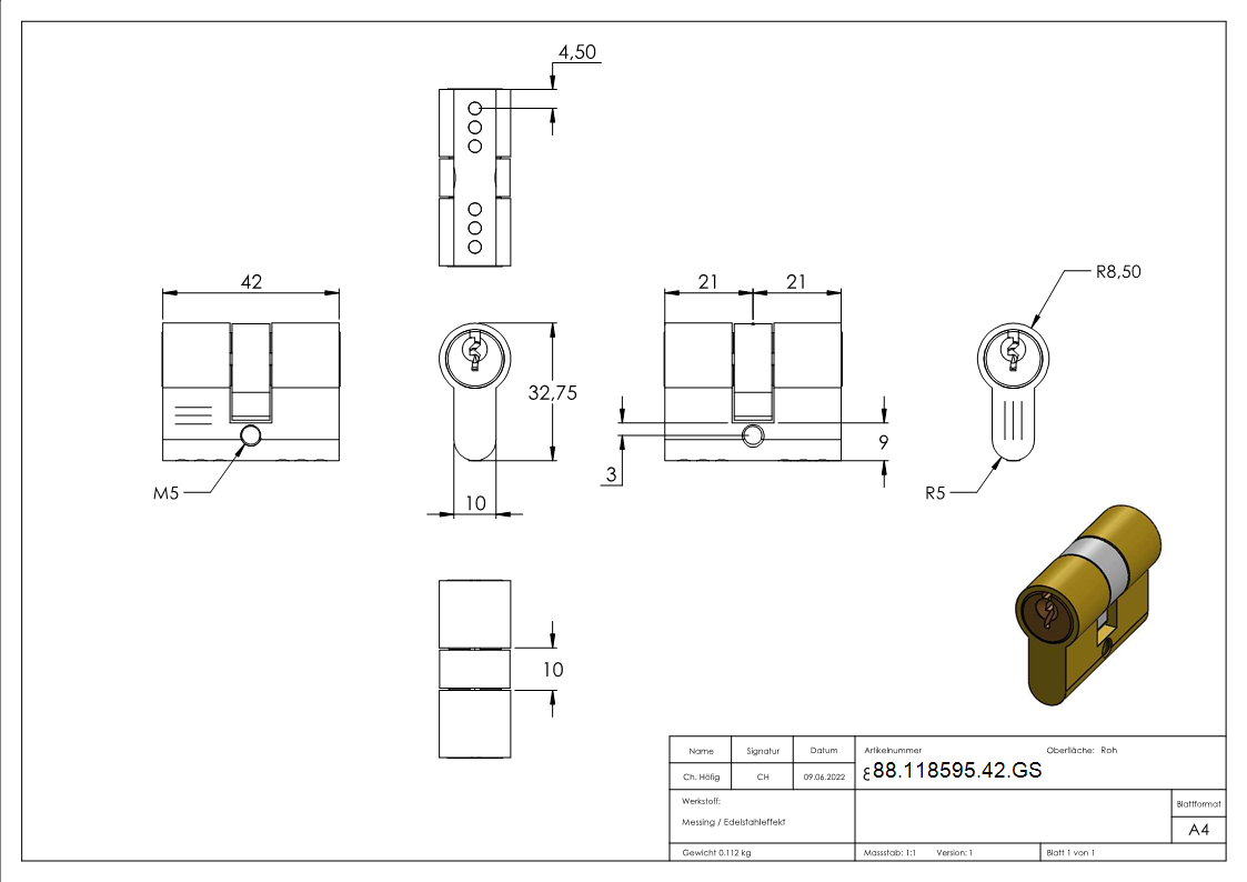 Profilzylinder Laenge 42mm- gleichschliessend-88-118595-42.GS