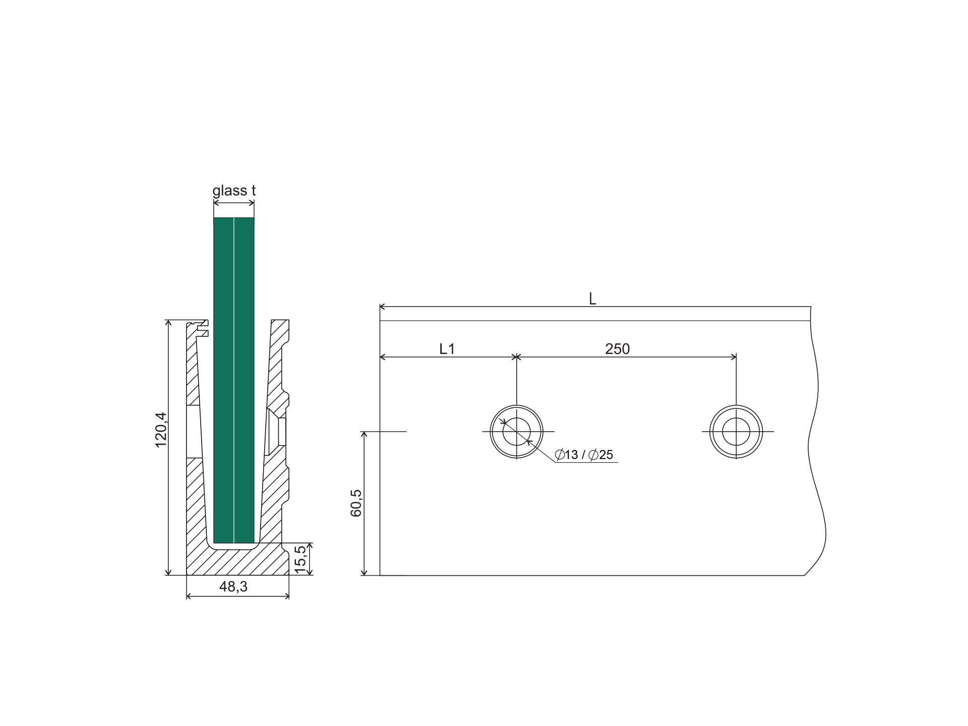 Ganzglasgelaenderprofil Aluminium L 5000 mm Seitenverankerung Satin-ELOX-89-11AL0005D5000SE-A.4