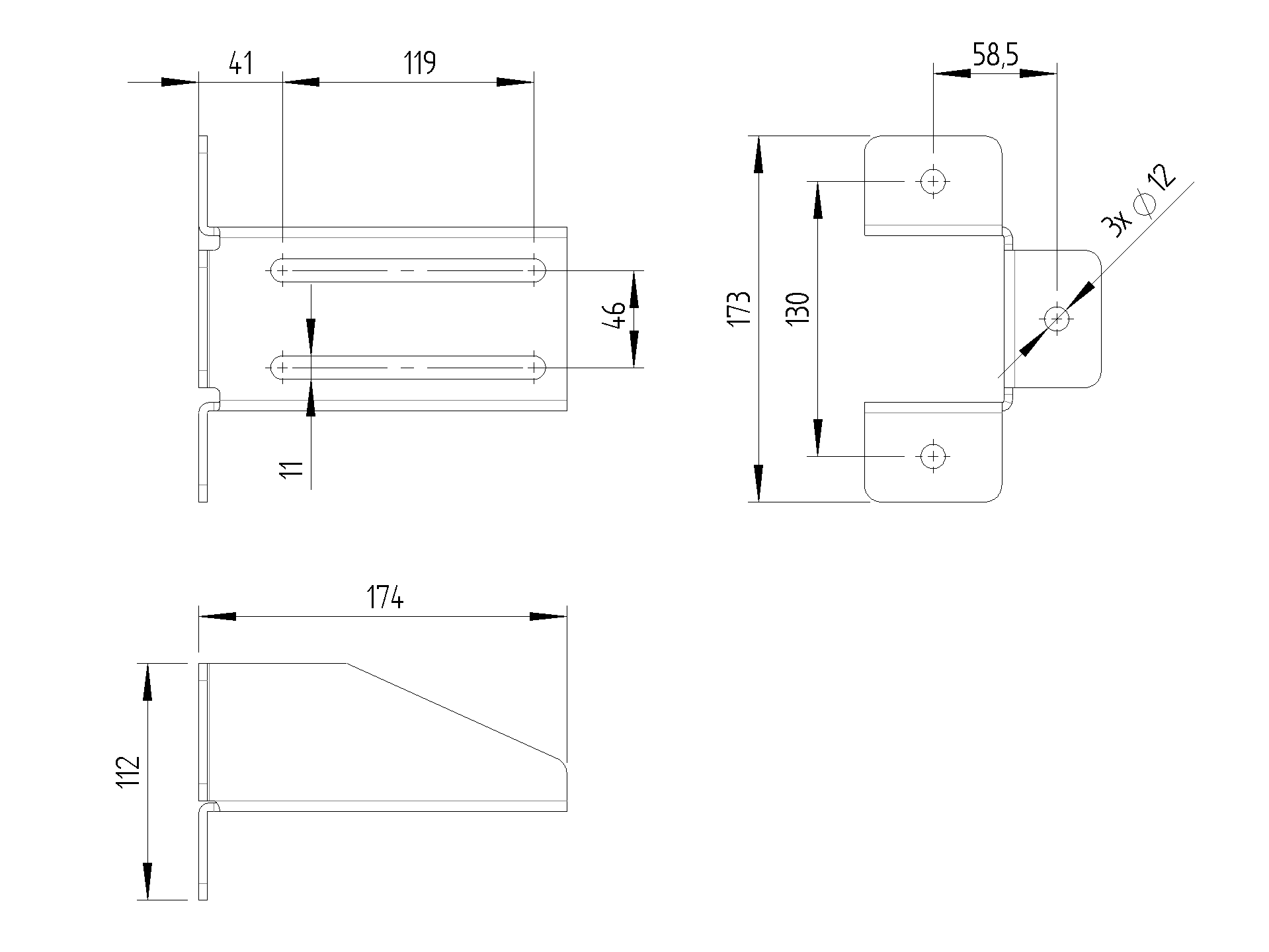 Universalhalter Stahl verzinkt 46 x 130 mm mit Bohrung  16 mm-89-11H1646X130-A.4