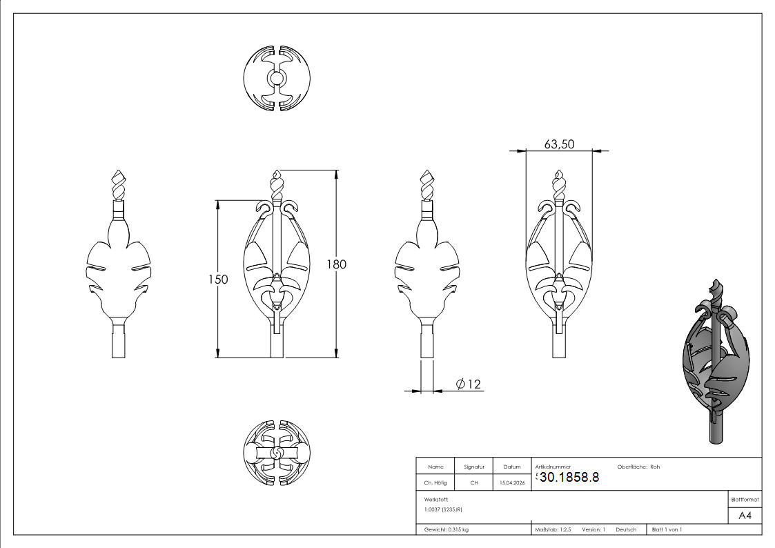 Laendliches Barock - Masse- 60x190 mm - Material- 3 mm - Stahl S235JR- roh-30-1858.8