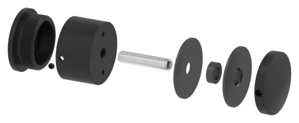 Glaspunkthalter Ø52 mm- V2A verstellbar- pulverbeschichtet in RAL 9005 schwarz matt mit AbP-88-1160250-240.9005