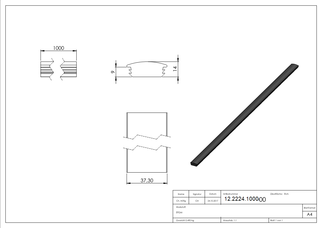 Abdichtkeil - fuer Alu-Profil - Laenge- 1000 mm-12-2224.1000