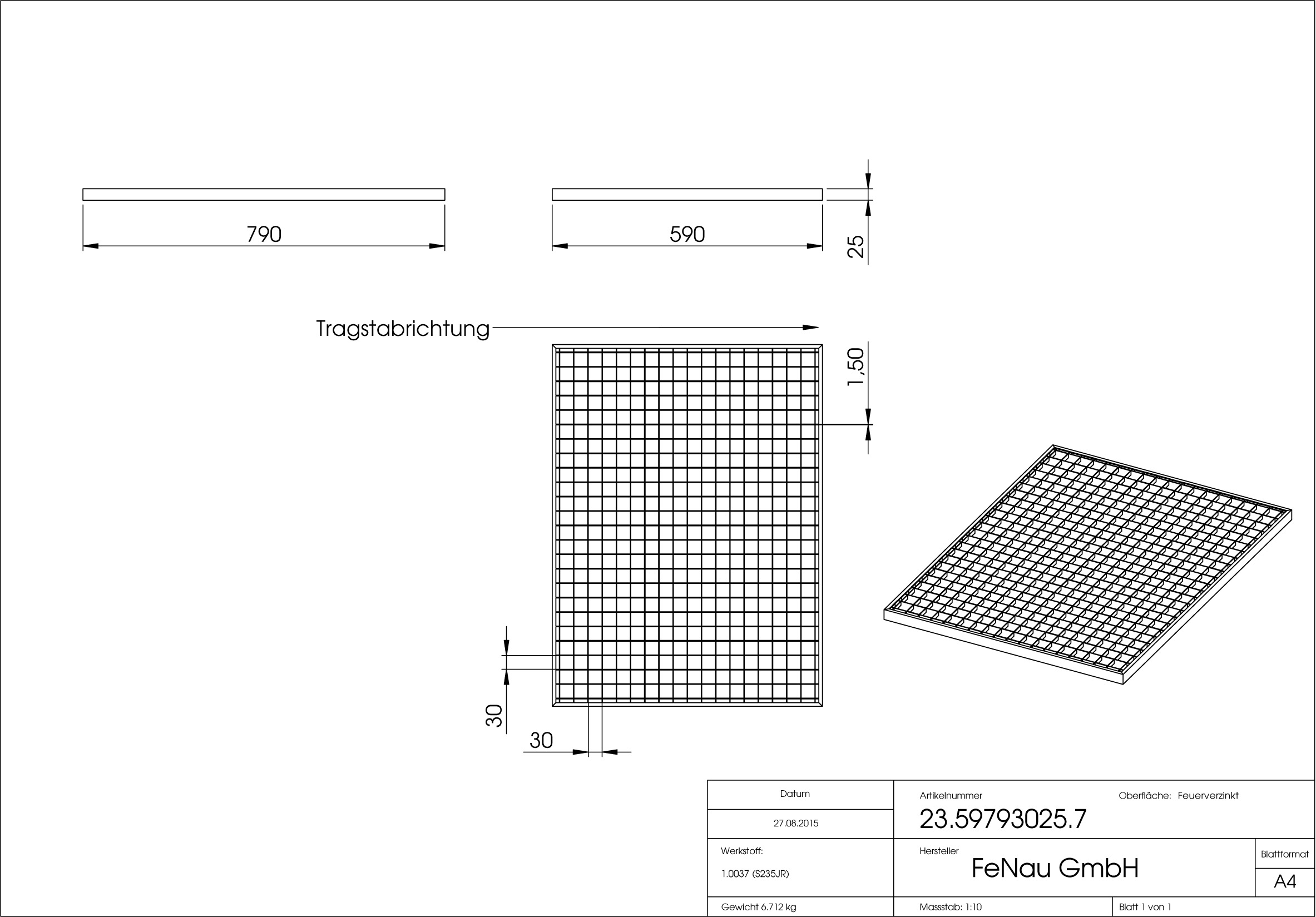 Lichtschachtrost Baunormrost - Masse-  590x790x25 mm 30-30 mm - aus S235JR -St37-2- im Vollbad feuerverzinkt-23-59793025.7