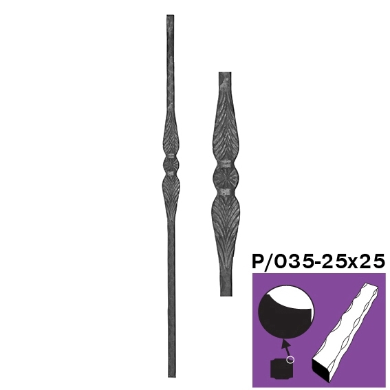 Schmiedeeisen Zierstab Stahl roh- 1200mm hoch- 25x25mm Vierkant-89-11T1070225X25-A.4