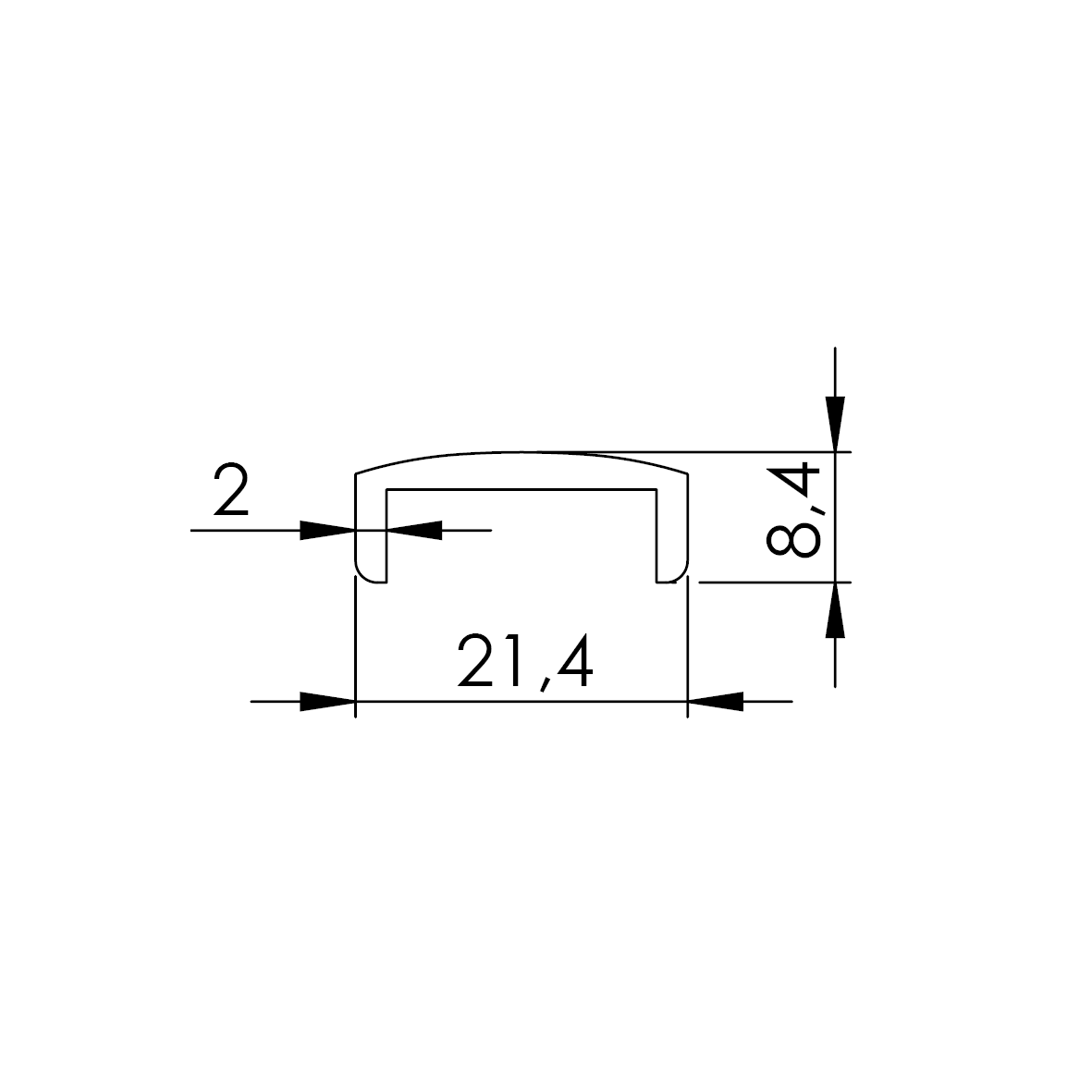 Handlaufprofil Aluminium 21-5x8-5 mm fuer Glas 16-76 mm L=3000 mm eloxiert-89-11AL69010173000SE-A.4