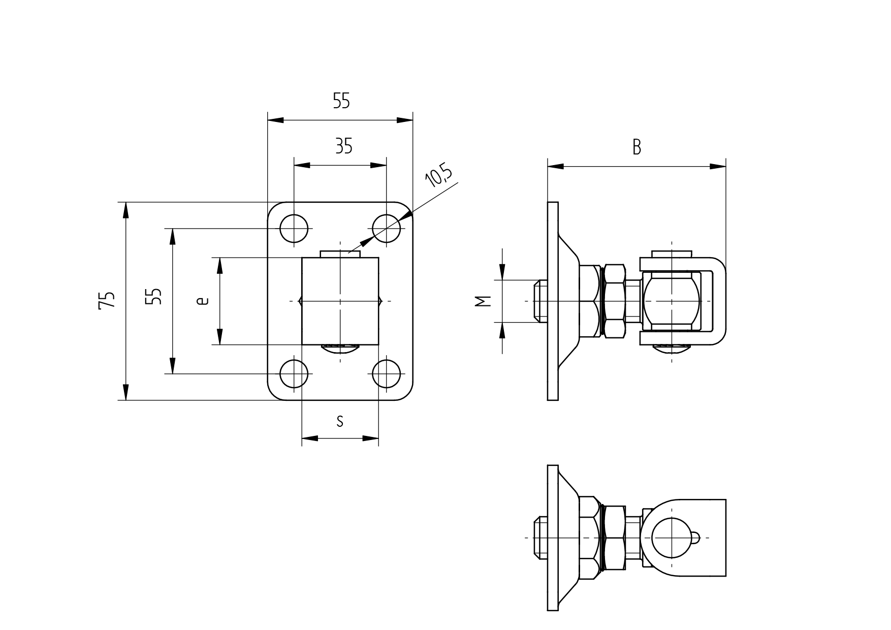 Verstellbares Torband V2A 55 x 75 mm M12 mit Anschraubplatte-89-11D853M12K-A.4