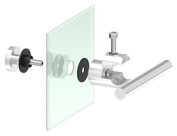 Klemmhalter fuer Rundstab 12 mm mit Glaspunkthalter Ø 25 mm V2A-10-5500.4