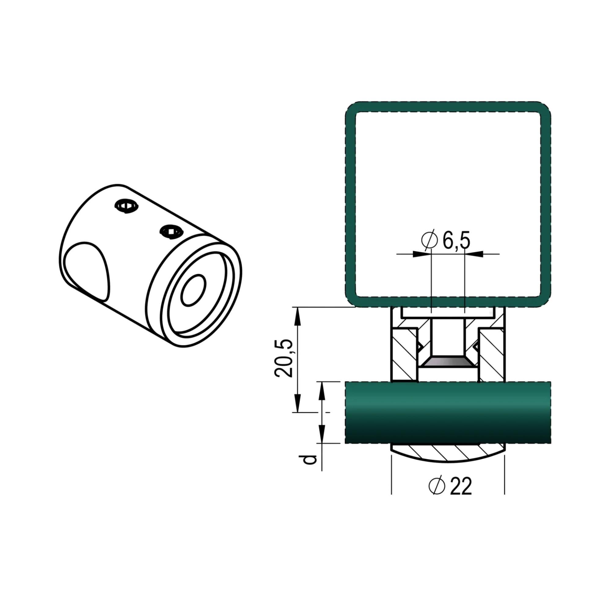 Fuellstabhalter Edelstahl AISI 304 d12 fuer Flachpfosten SET5-89-11A0830000SET5-A.4