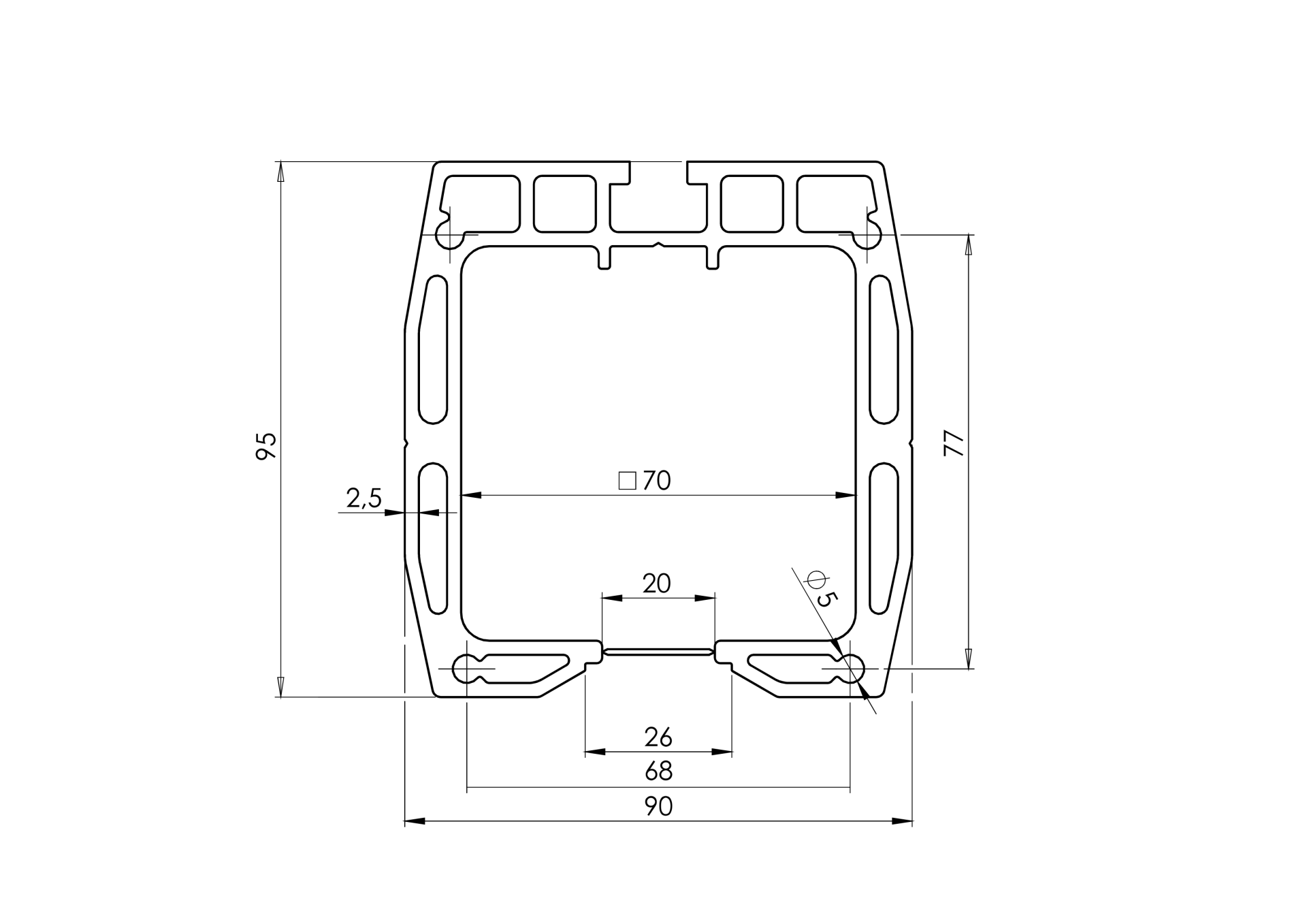Fhrungsprofil AL 90x95mm- L6m- RAL7016-89.H0290X95AL6000R7016