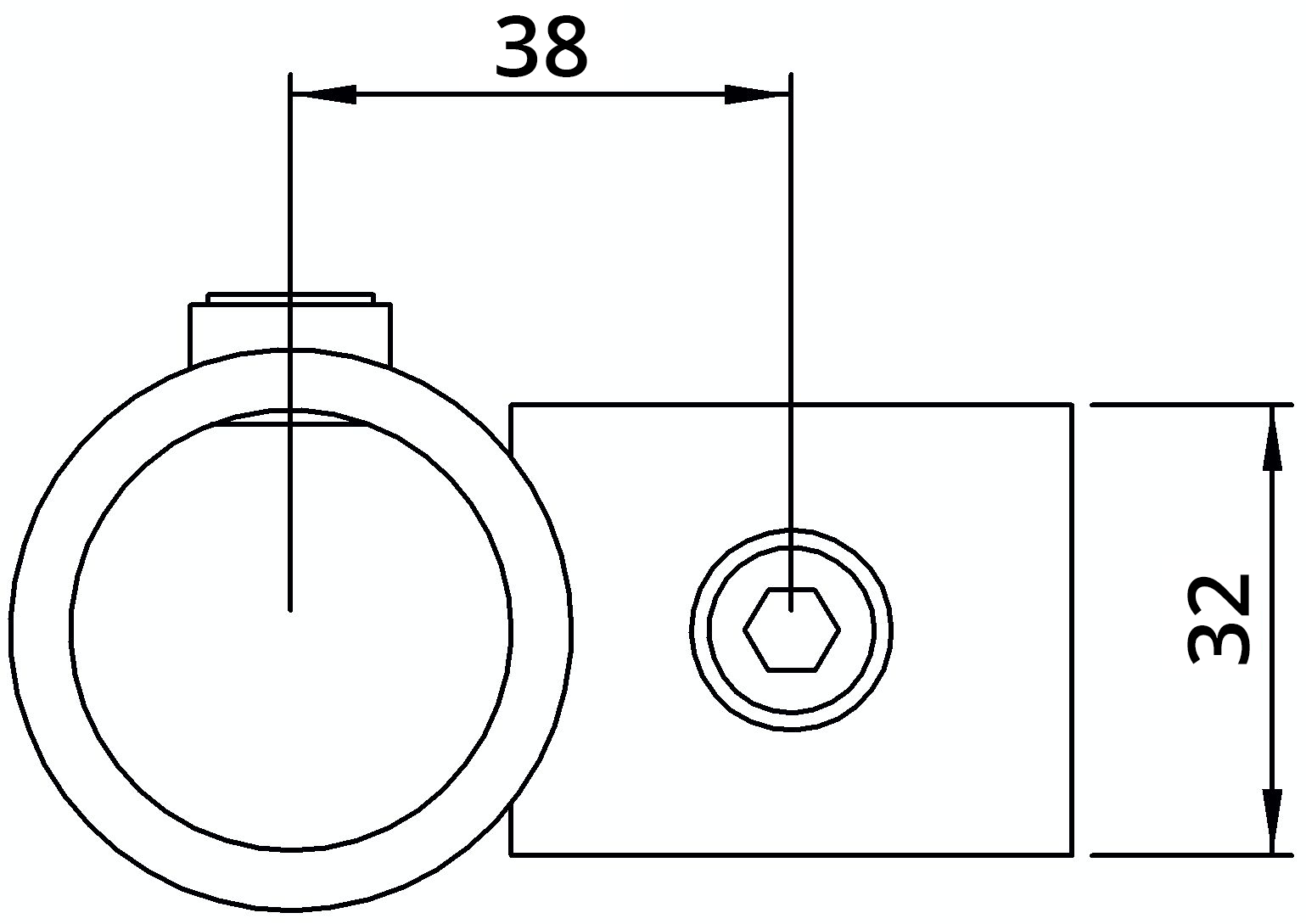 Rohrverbinder - Kreuzstueck vorgesetzt 90° - 161A27 - 26-9 mm - 3-4- - Feuerverzinkt u. Elektrogalvanisiert-161A27
