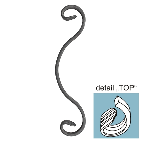 Zierelement Stahl gedreht 260x65 mm- 12x6 mm- roh-89-11E305TOP270-A.4