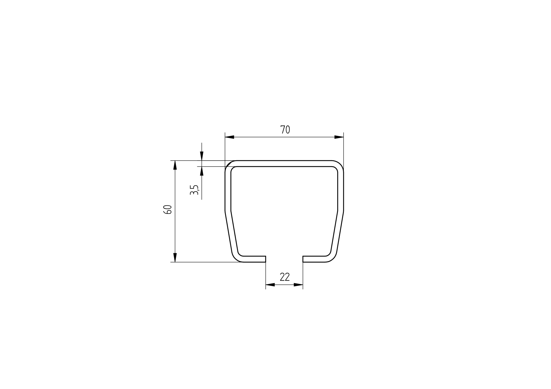 Laufschiene Stahl verzinkt 70 x 60 x 3-5 mm L = 3000 mm-89-11H0270X60ZN3000-A.4