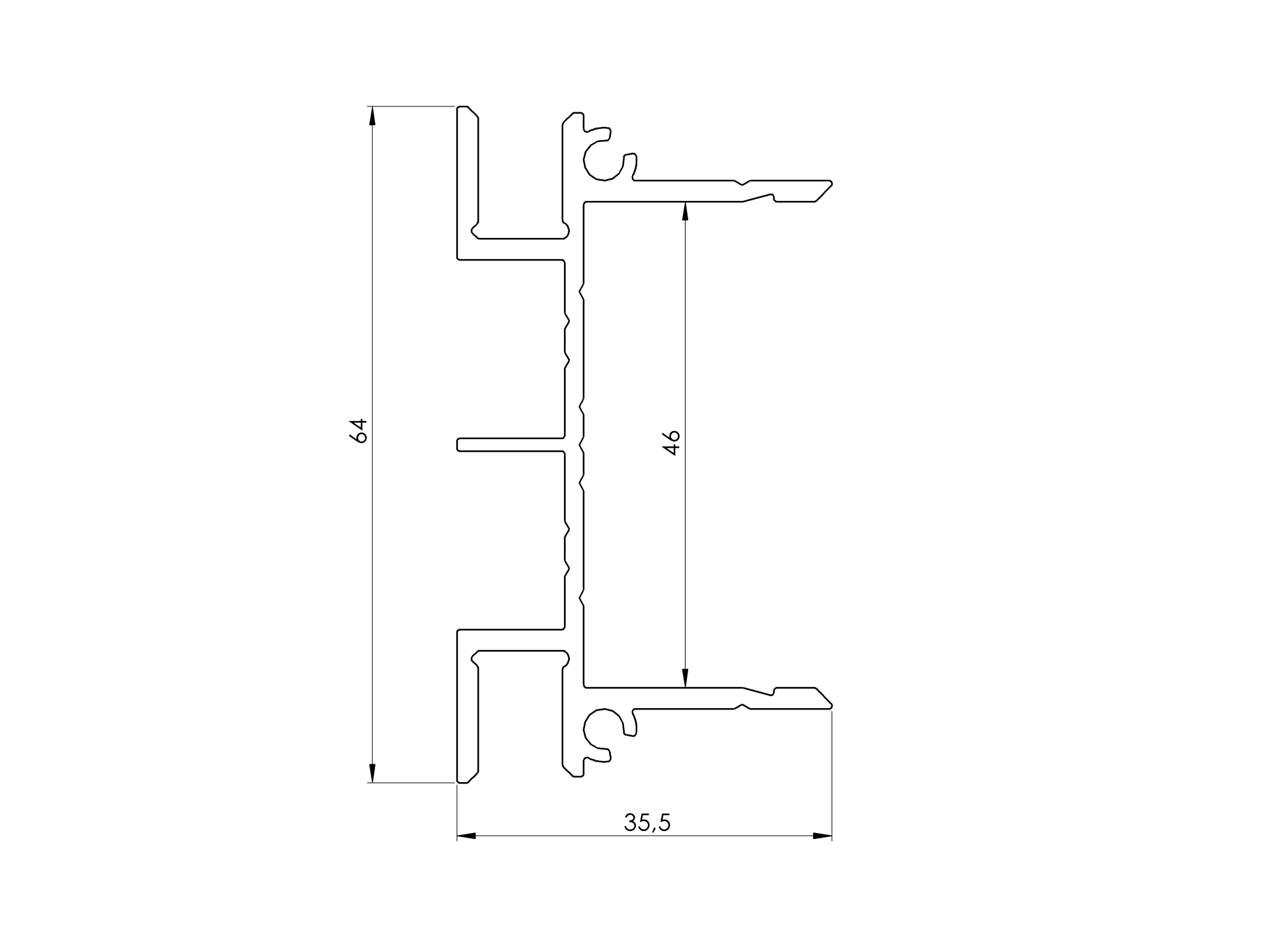 Zaunadapter Aluminium 6000 mm Natur fuer Zaunlamellen MODEL46-89-11FGAL466000N-A.4