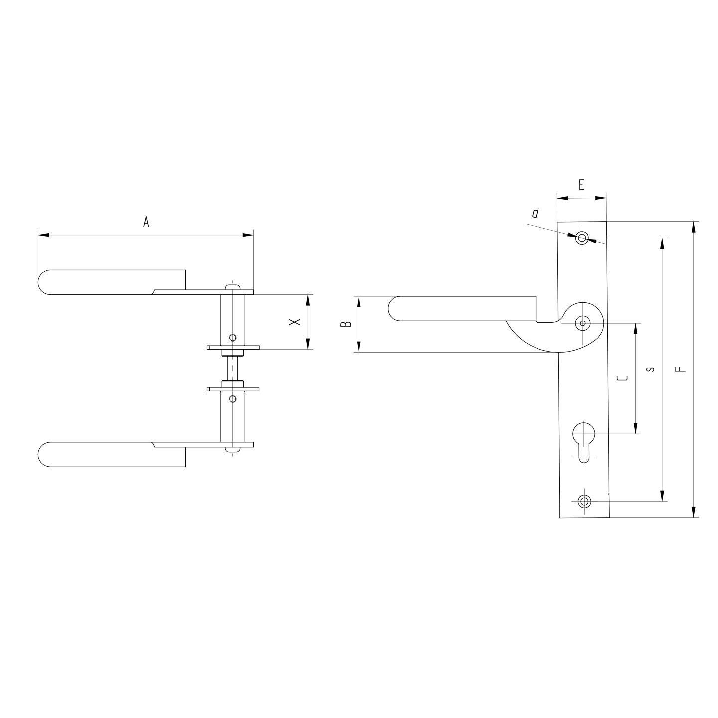 Drueckergarnitur Langschild Stahl roh rechts 260x60mm PZ 90mm-89-11D1207R90-A.4