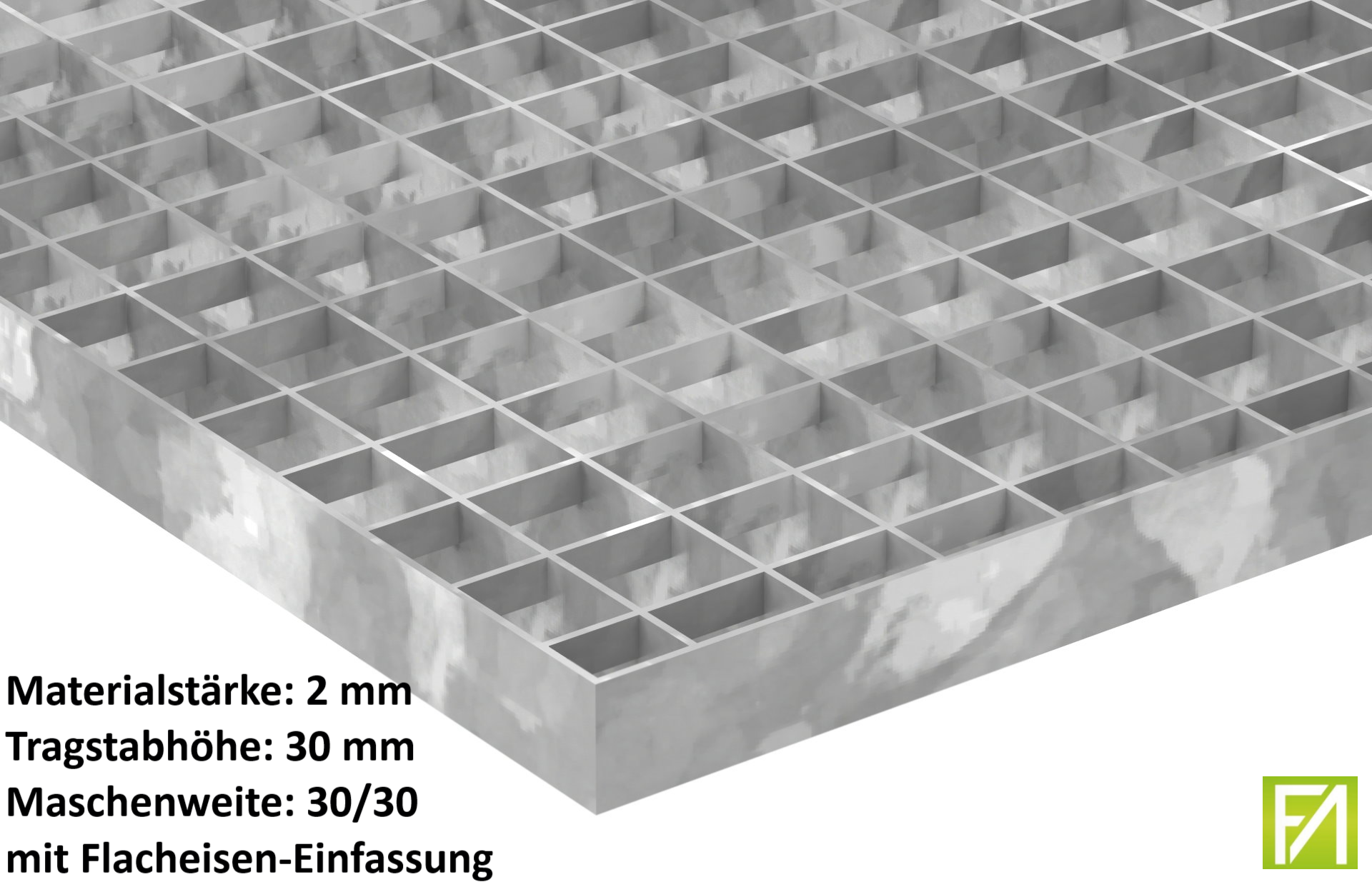 Industrie-Gitterrost - Masse- 1000x800x30 mm; MW 30-30 mm; 30-2 mm - S235JR -St37-2- im Vollbad feuerverzinkt-21-1008030302.7