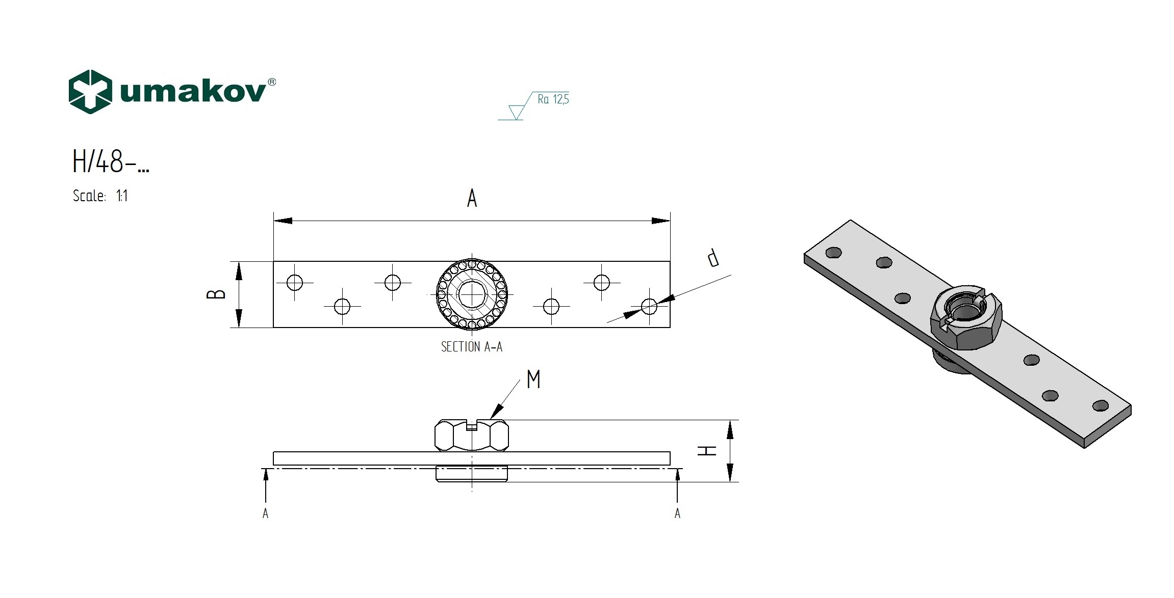 Anschraubplatte Stahl verzinkt 150 x 25 x 6 mm mit Gelenk M12 fuer Torbaender-89-11H48M12-A.4