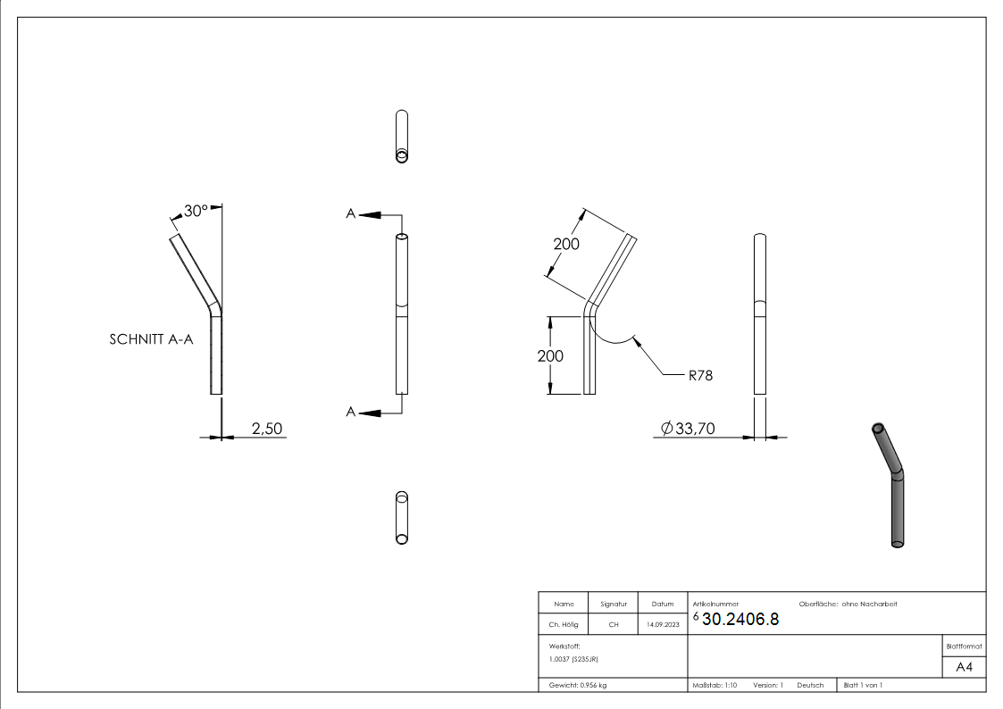 Rohrbogen 30° Stahl roh - 33-7 x 2-5 mm -1- - S235JR-30-2406.8