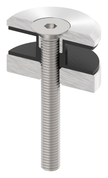 Glaspunkthalter Edelstahl V4A Ø 52 mm Klemmbereich 6-0-21-52 mm flach mit Schraube M10x80-88-1160195-V4A.S