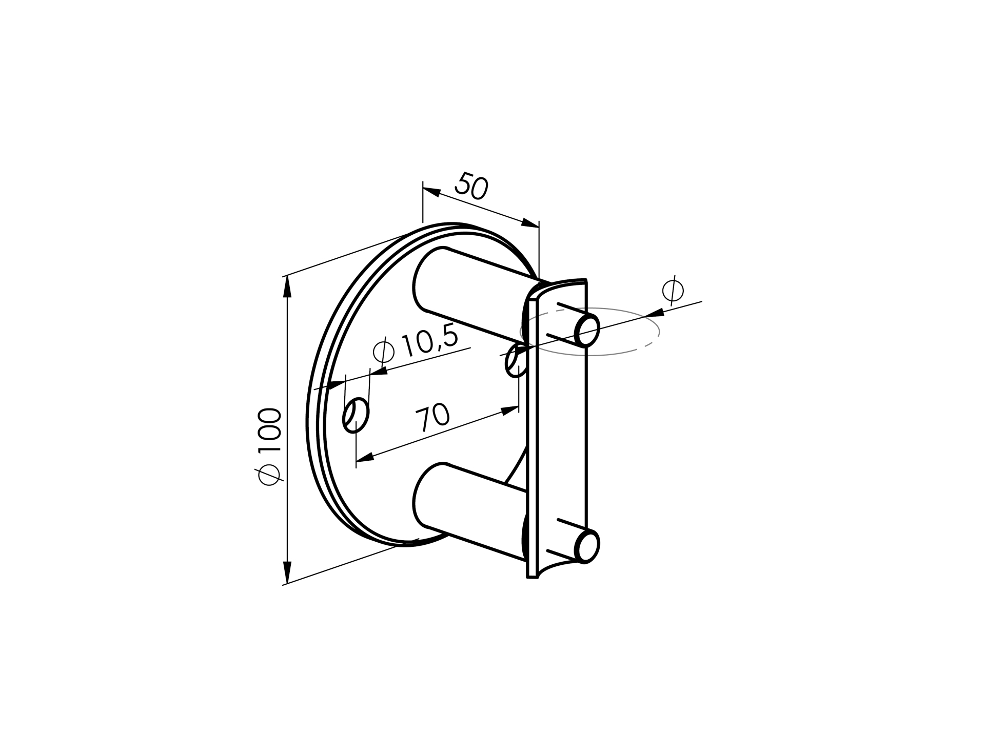 Wandflansch Edelstahl AISI 304 D33-7 mm Seitliche Verankerung geschliffen-89-11A6021033-A.4