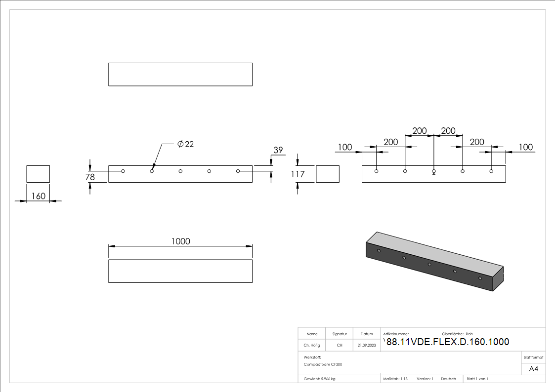 Daemmstreifen T=160mm fuer Montage-System FLEX-MOUNT PRO- L=1000mm-88-11VDE-FLEX-D-160.1000